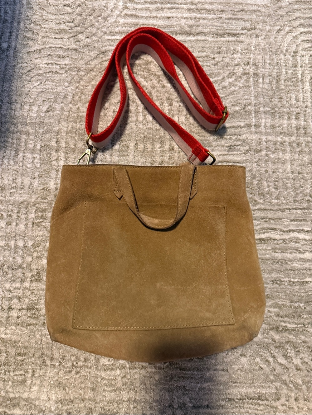 Madewell Suede Tote with Removable Red Strap